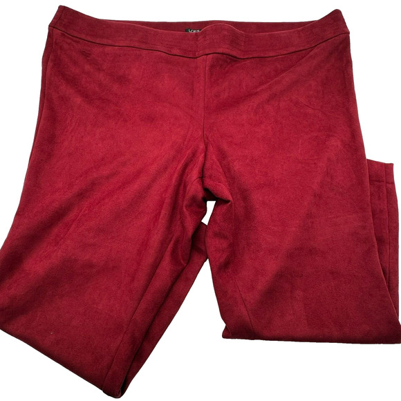 Loft | NWT Women's 26 Plus‎ Soft Faux Suede Burgundy Red Side Zip Trousers Pants - Picture 3 of 10